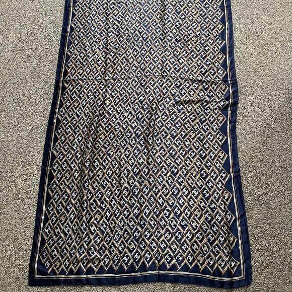 Chanel Navy Gold Silk CC Logo Long Scarf Shawl - Picture 1 of 6